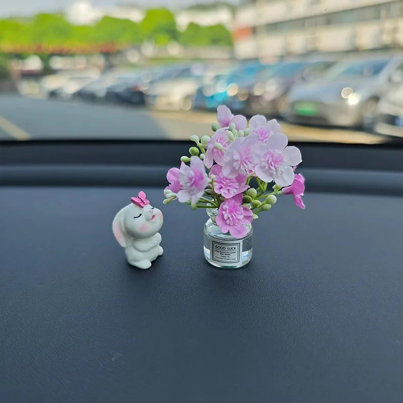 Spring Car Interior Decor - Adorable Resin Dashboard Vase, Mini Cute Window Sill Flower Pot with Car Healing Doll Ornaments