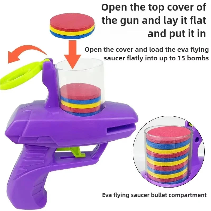 Foam Disc Launcher Gun Toy, Flying Disc Shooter with Soft EVA Discs, Outdoor Parent-Child Interactive Game Gift for Kids