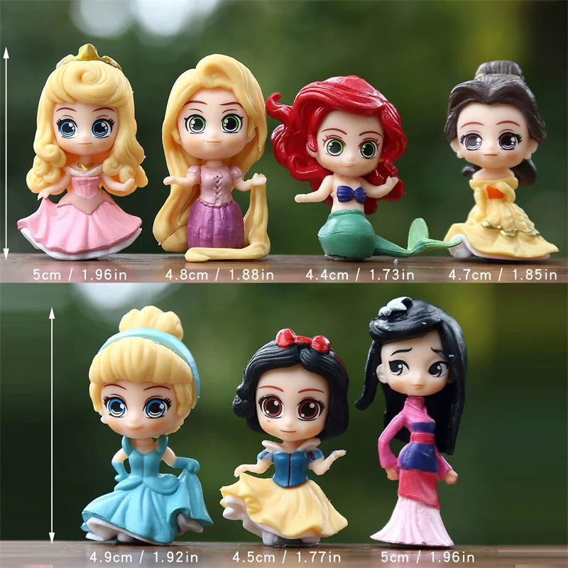 7pcs/set Cute Princess Belle Ariel Rapunzel Snow White Anime Figure 5.5cm Decorations Cake Ornament Gifts