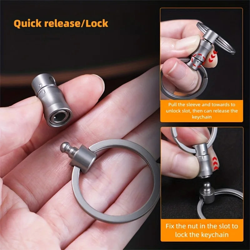 Titanium Alloy 360-Degree Rotating Self-Locking Keychain — Quick-Release Key Fob with Retractable Design and Carabiner Clip