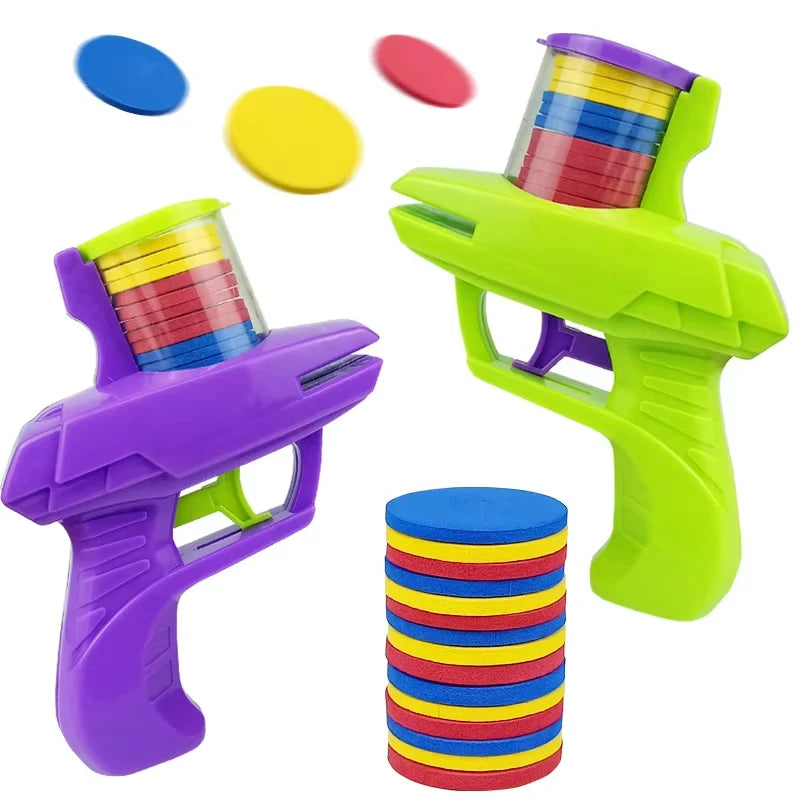 Foam Disc Launcher Gun Toy, Flying Disc Shooter with Soft EVA Discs, Outdoor Parent-Child Interactive Game Gift for Kids