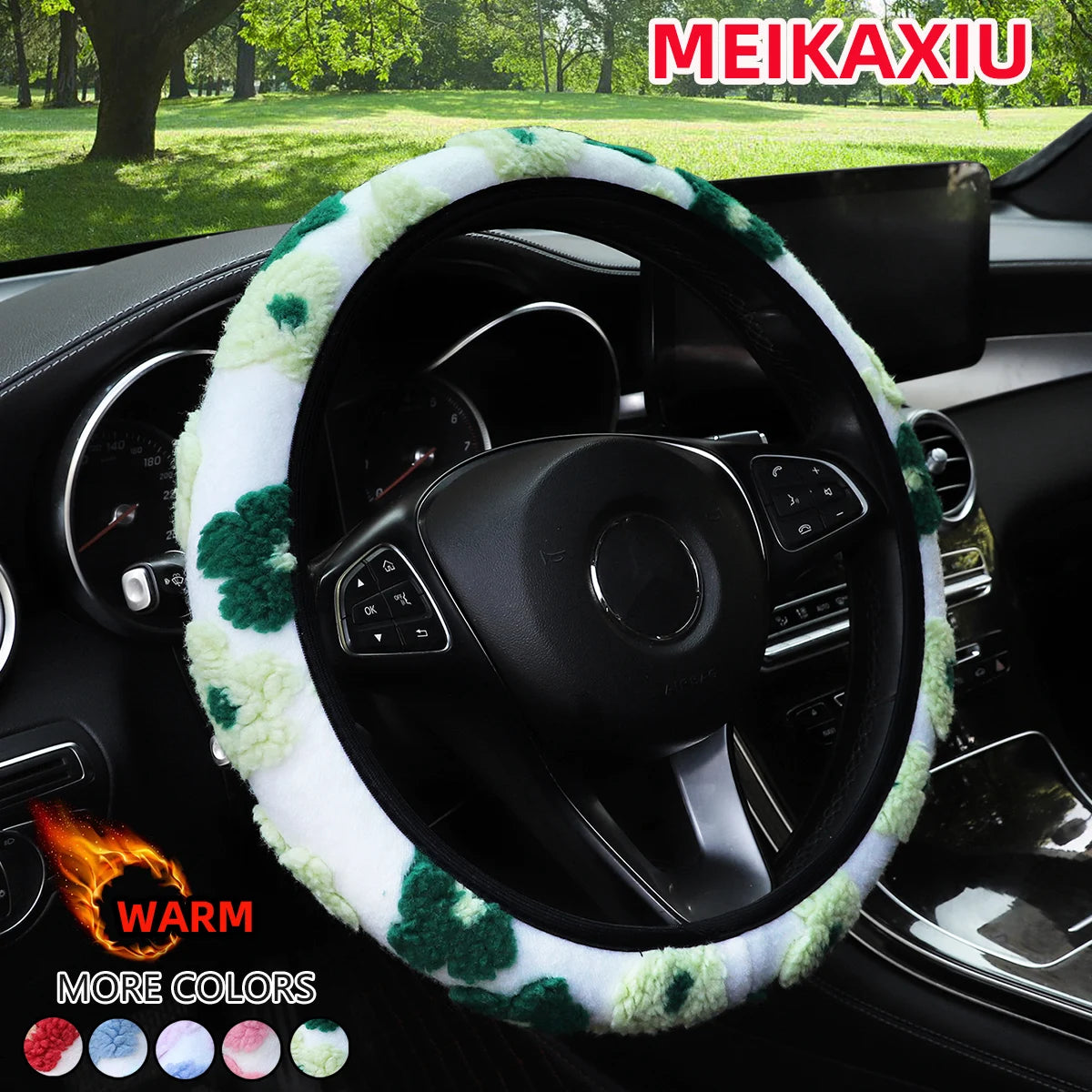 1 Winter Warm Comfort Plush Flower Car Without Inner Ring Steering Wheel Cover for 14.5-15 Inch Automotive Accessories Interior