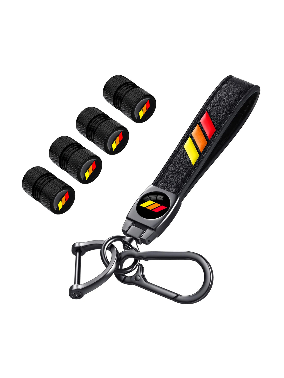 5Pcs Leather Keychain for Toyota Tacoma 4Runner Tundra TRD Camry Rav4 Metal Key Chain With Tire Valve Stem Caps Car Accessories