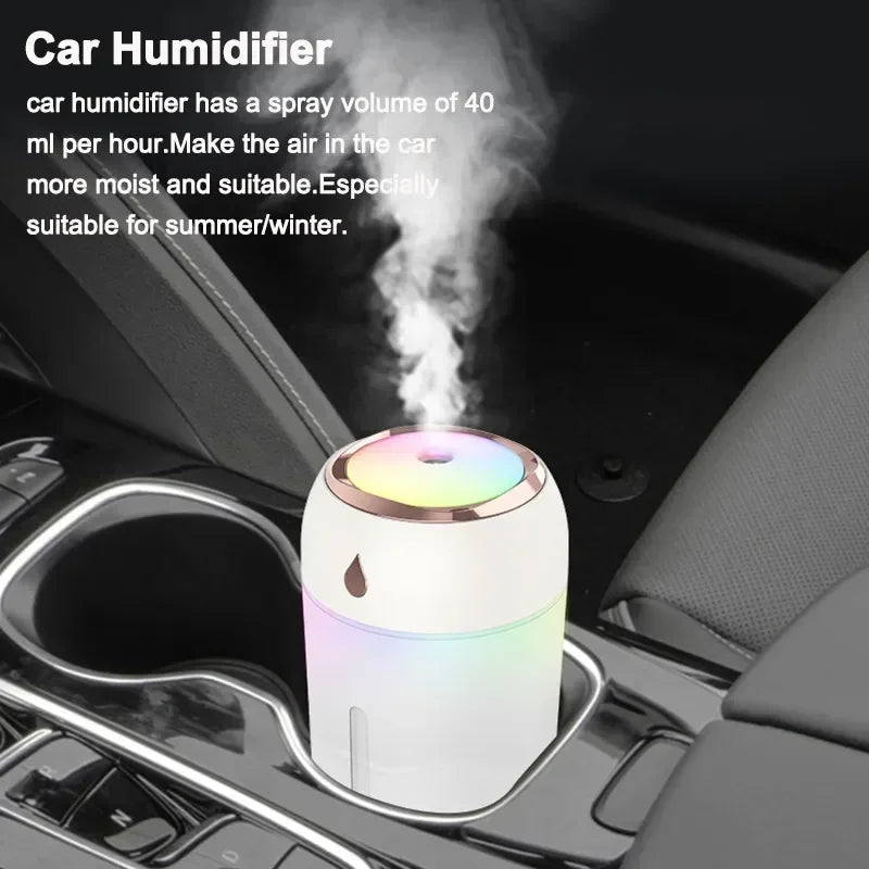 Mini USB Portable Air Humidifier, Aroma Diffuser, LED Cool Light, Mist for Room, Home, Car, Plant Purifier, 330ml