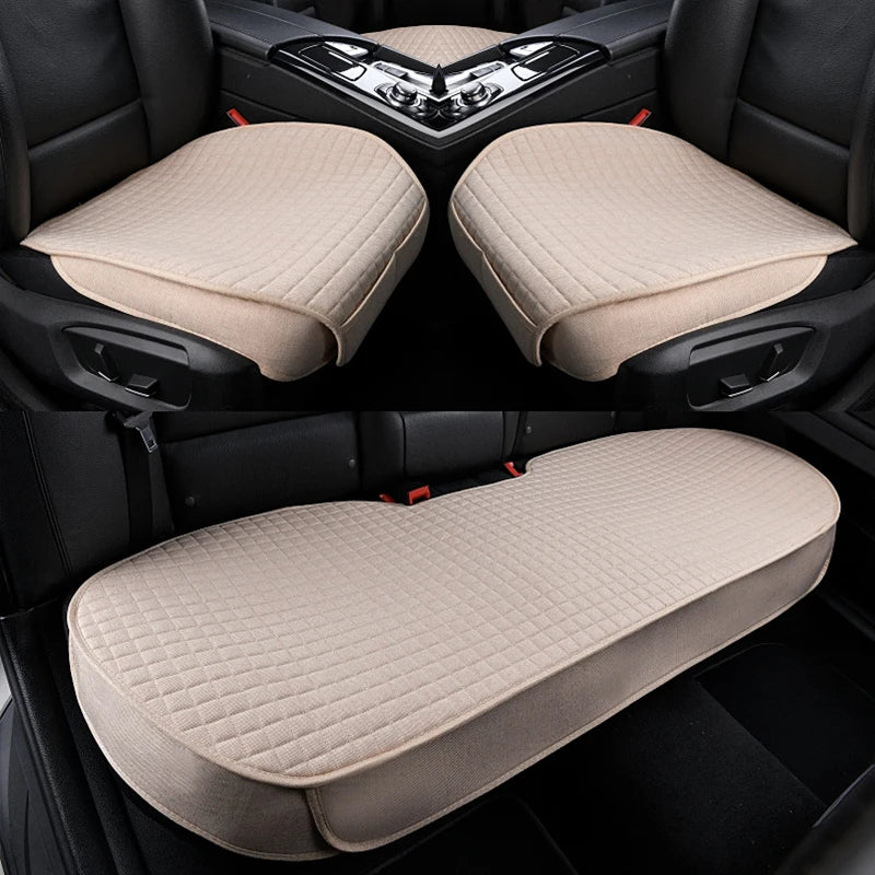 SEAMETAL Universal Flax Car Seat Covers Front Rear Breathable Linen Cushion Anti Slip Auto Seat Protector Mat Pad Four Seasons