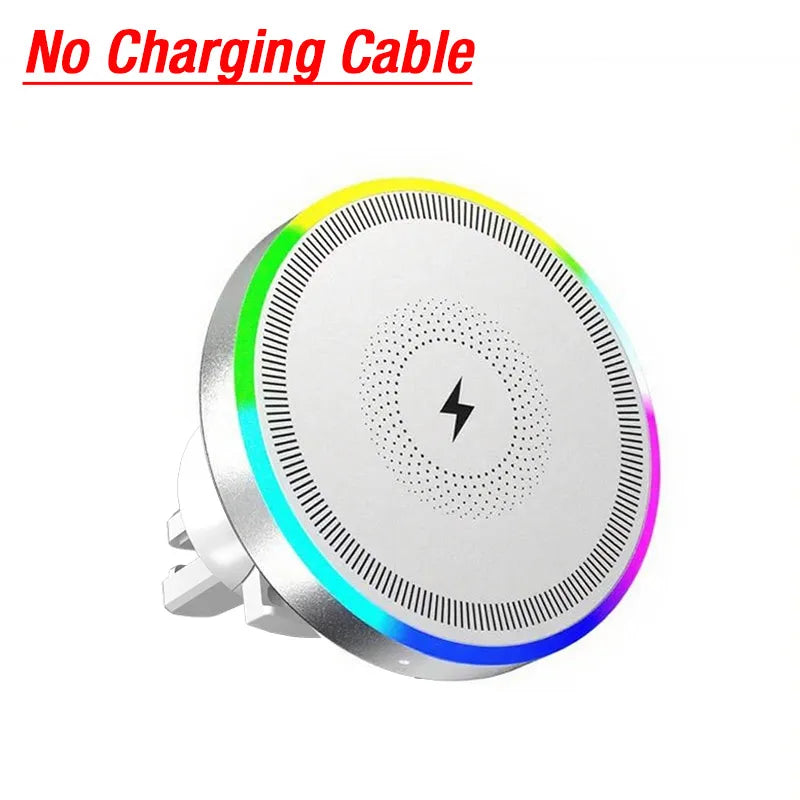 RGB Light Car Magnetic Phone Holder Air Vent Stand Wireless Charger For Magsafe iPhone 16 15 14 13 12 Pro Max Fast Charging Dock