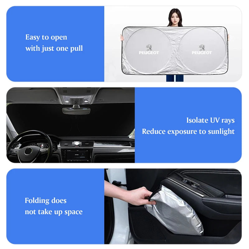 Car Front Windshield Sun Shade Visor UV Protection Shield For Peugeot 5008 508 408 4008 308 3008 208 2008 Landtrek Rifter e-Expe