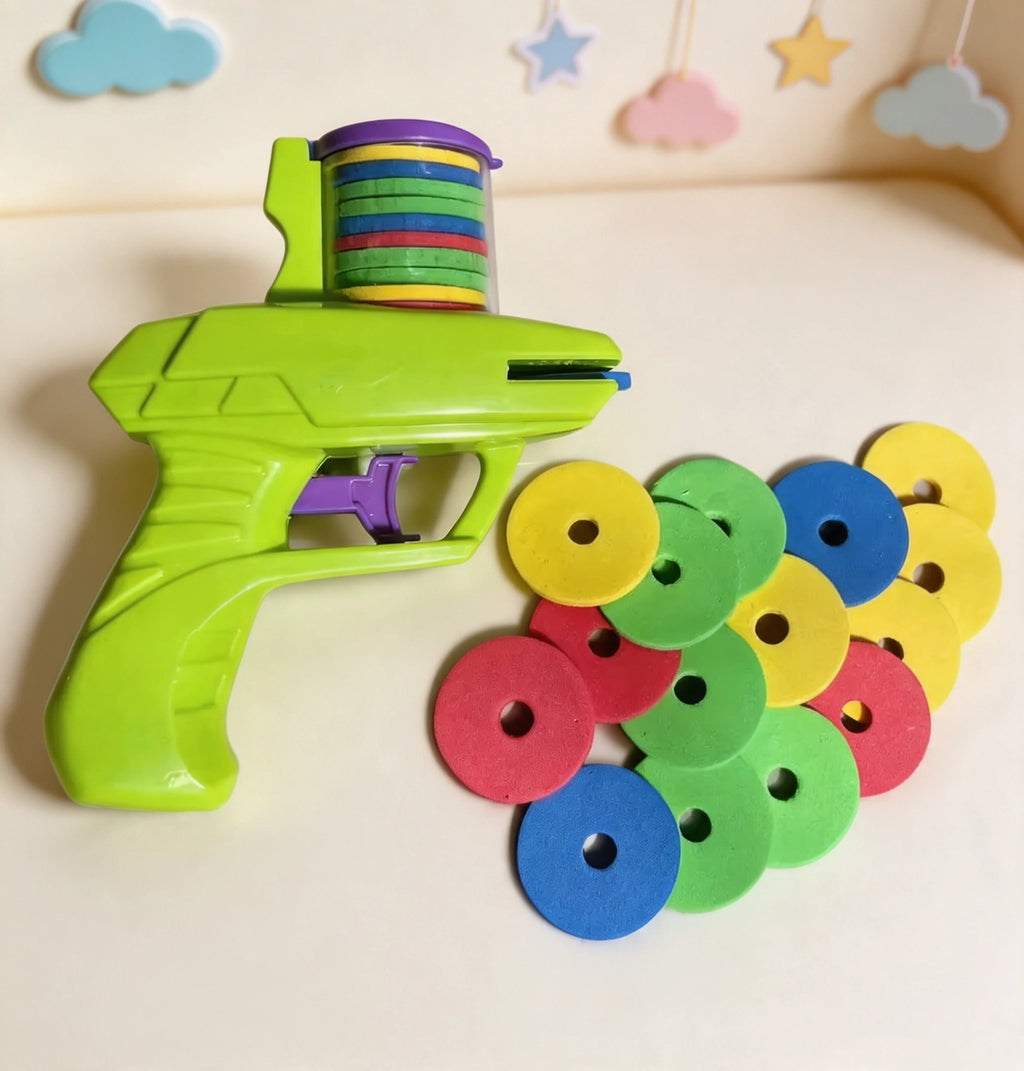 Foam Disc Launcher Gun Toy, Flying Disc Shooter with Soft EVA Discs, Outdoor Parent-Child Interactive Game Gift for Kids