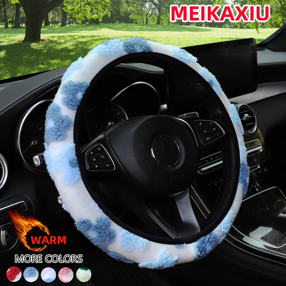 1 Winter Warm Comfort Plush Flower Car Without Inner Ring Steering Wheel Cover for 14.5-15 Inch Automotive Accessories Interior