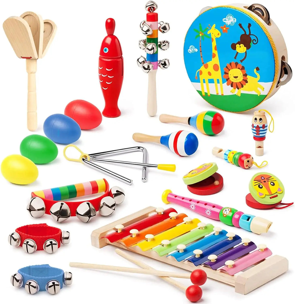 Kids Wooden Musical Instrument Toys Educational Montessori Early Learning Toys Baby Rattle Bell Drum Xylophone Toy Children Gift