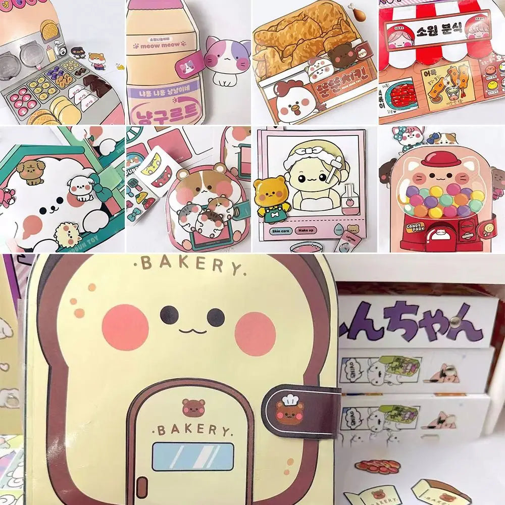 Paper Waffle Quiet Book Colorful Fried Chicken Cartoon Busy Book Convenience Store Handmade Toy Snack Bar Sticker Game