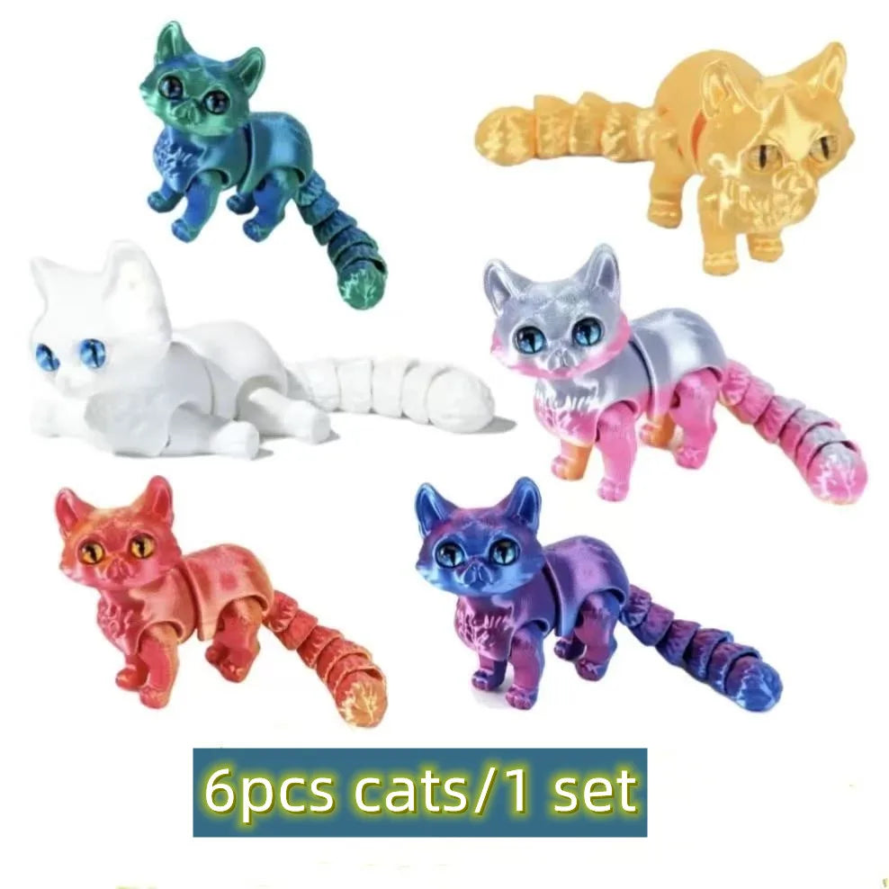 1/2/3/6pcs Colorful Candy Cat 3D Printed Movable Joint Simulation Mini Candy Cat Action Figures Desktop Ornament Birthday Gifts
