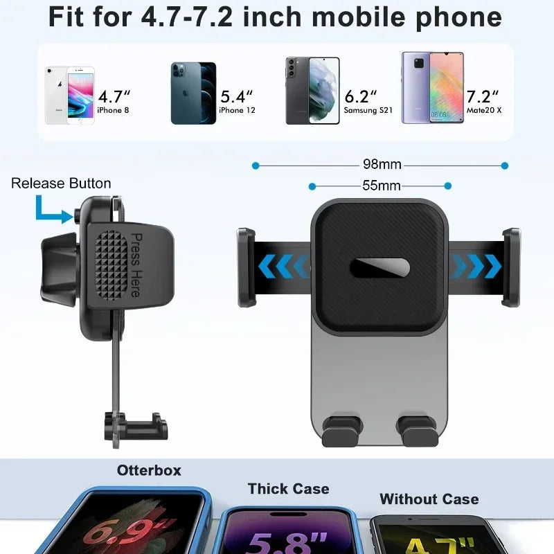 Car Phone Holder for Dashboard Windshield Acrylic Cellphone Mount Clip Support Stand for 4.7-7" Mobile Phone, Auto Accessories