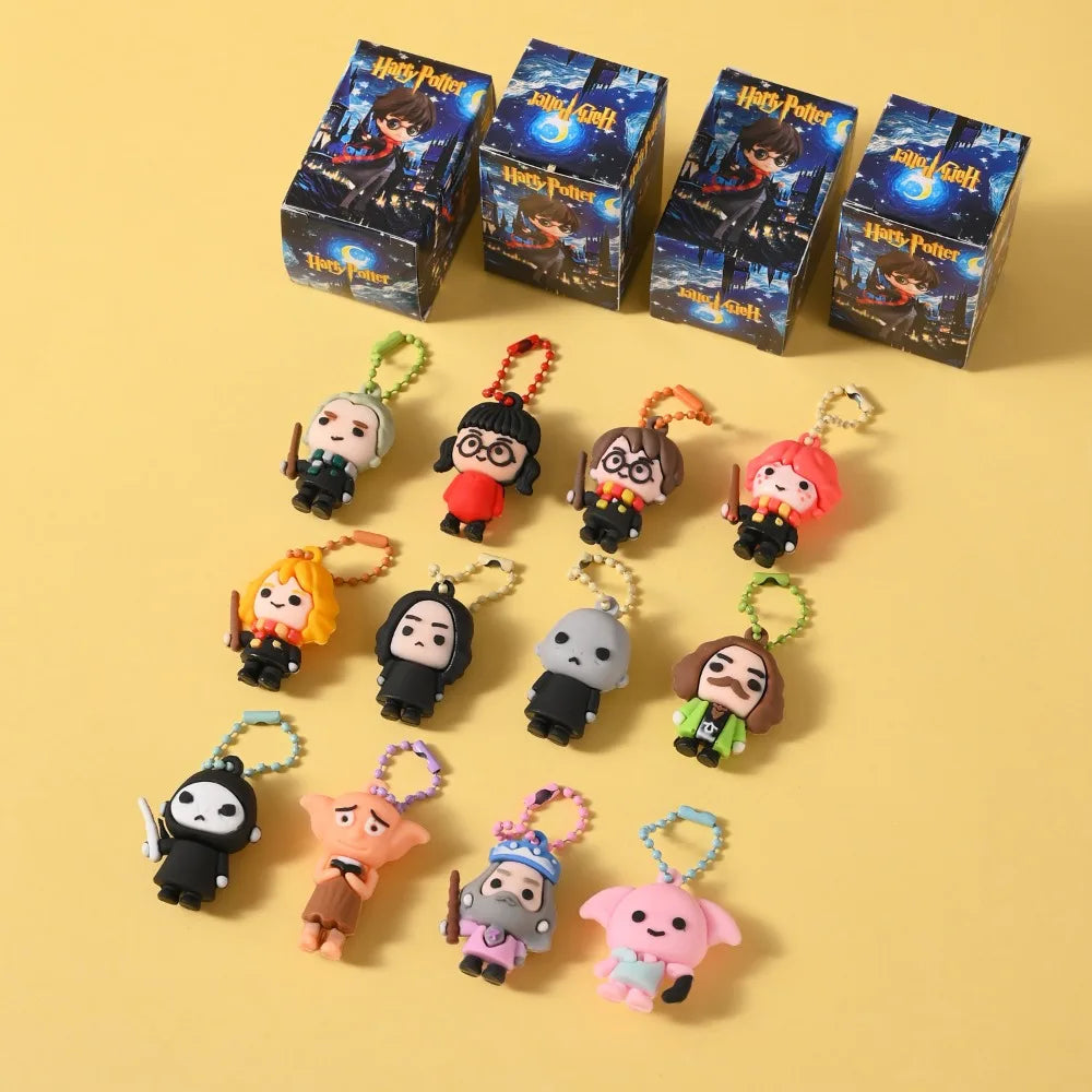 Harry Potter blind box keychain 12 PCS set, 3D PVC Hermione cartoon character mini doll pendant, collection of surprise box toys
